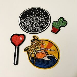 Lot of 4 Aesthetic Embroidered Patches Mountain, Sunset, Cactus, Heart